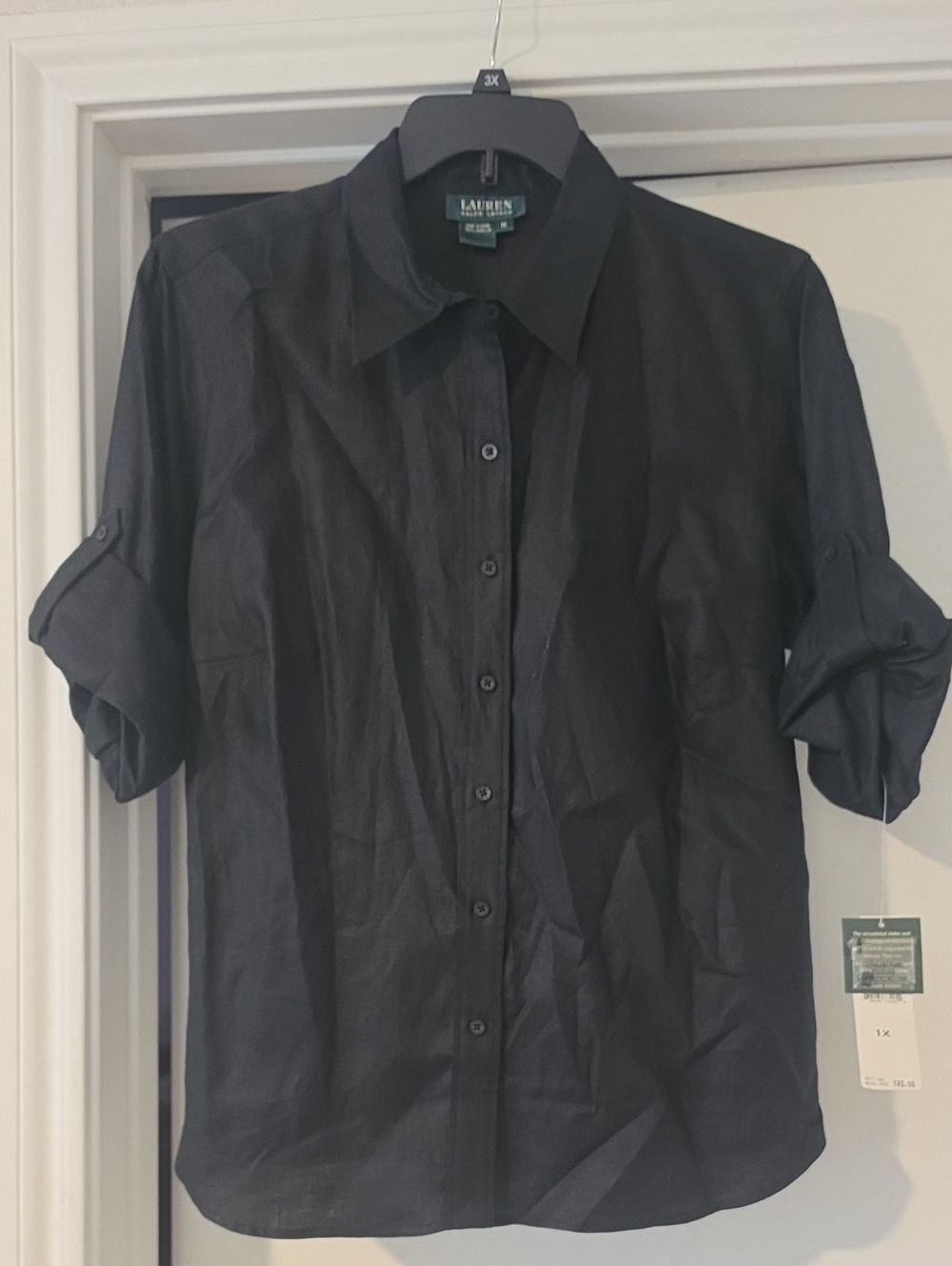 Lauren Ralph Lauren Black Linen Roll-Tab Button-Down Shirt